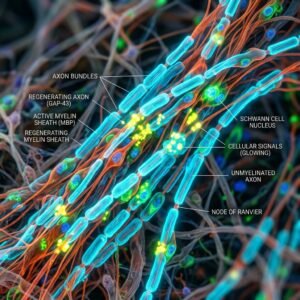 High-resolution biomedical electron microscopy of human peripheral nerve fibers and active myelin sheath regeneration under clinical research
